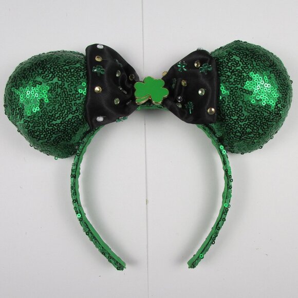 DISNEY Minnie Mouse Ears Headband St. Patrick’s Day Shamrock Green Irish Lucky - Picture 1 of 6